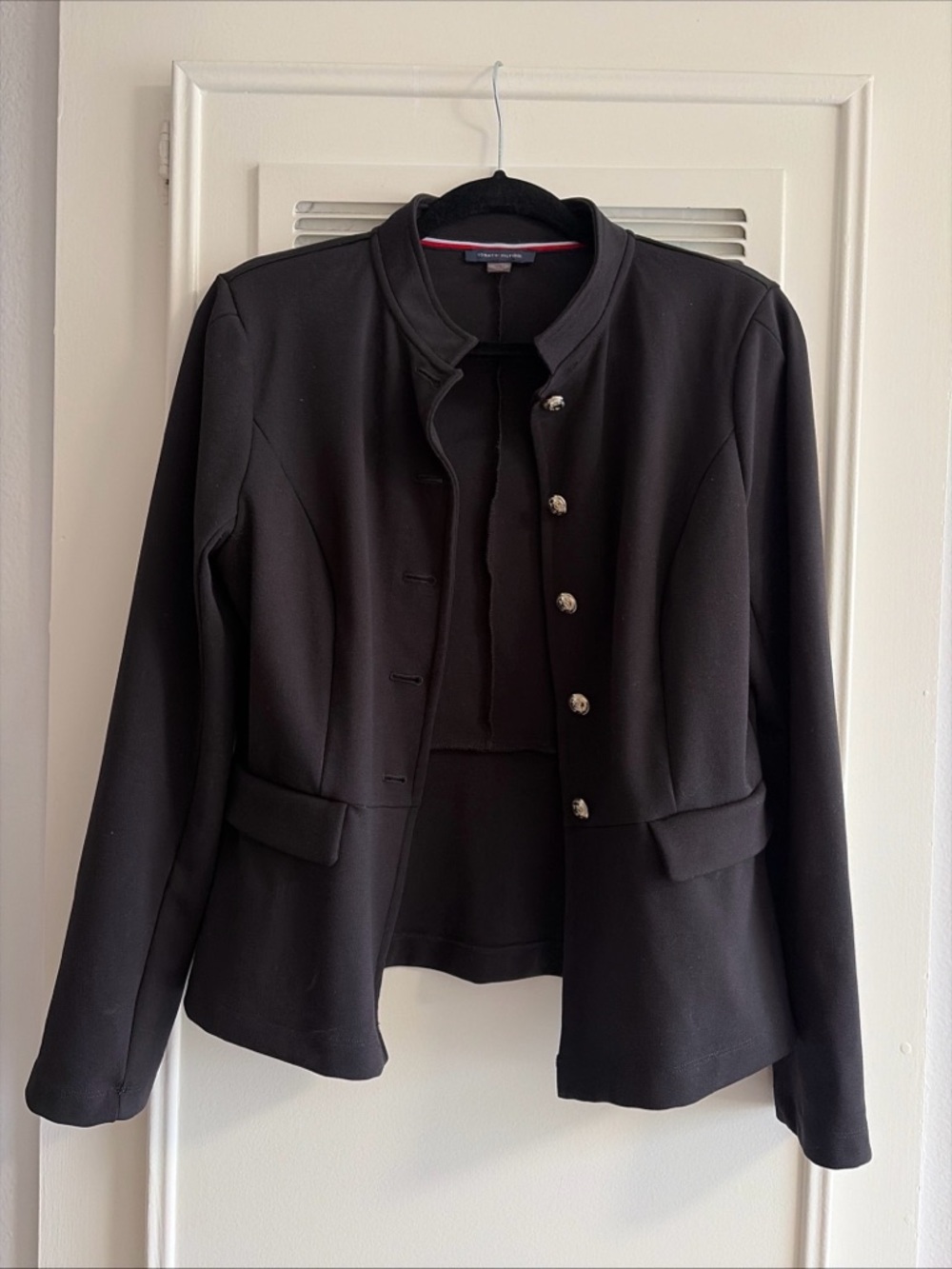 Tommy Hilfiger Black Military Style Women Blazer Lightweight Jacket Faux Pocket
